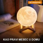 3D Mesec Lampa — Punjiva Noćna Lampa sa Dodirom i LED Svetlom