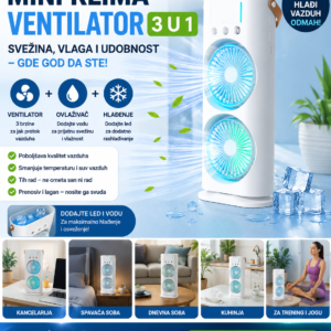 Dvozonski Mini Klima Ventilator 3 u 1 – Osveženje bez granica!