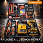 Aku bušilica 24V sa kompletnim setom alata u koferu i dve baterije - prednja strana