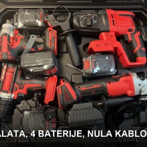 Aku Set 4u1 — Bušilica, Brusilica i Udarni Odvijač sa 4 Punjive Baterije