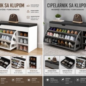 Cipelarnik sa Sedištem i Policama – Ormar za Cipele za Hodnik i Predsoblje - Cipelarnik Sa Sedistem Police Detalj.Jpg