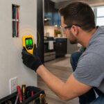 Digitalni Detektor Instalacija i Greda 5u1 – Otkriva Kablove, Metal i Drvo do 60mm - Digitalni Detektor Instalacija Upotreba Na Zidu.Jpg