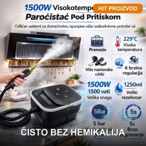 Digitalni paročistač sa 6 brzina i 8 četki — 1500W, para do 105°C
