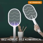 Električni reket protiv komaraca sa UV lampom 3000V — 2u1 reket i automatska lampa