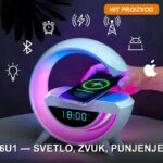 G LED Lampa 6u1 — Bluetooth Zvučnik, Punjač 15W, Sat i RGB Svetlosni Efekti