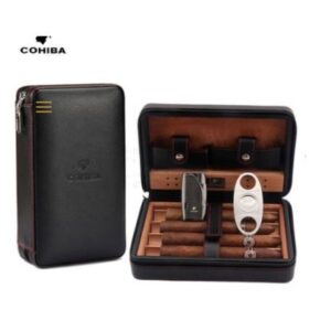 COHIBA Kožni Humidor Set za Putovanje – Španска Kedrovina, Crna/Braon - Humidor Kutija Set Za Putovanje 1.Jpg