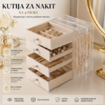 Kutija za Nakit sa 4 Fioke – Akrilni Organizer za Minđuše, Ogrlice i Prstenje