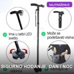 Ortopedski štap sa 4 tačke oslonca i LED svetlom — sklopivi, za sigurno hodanje