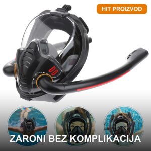 Ronilačka maska za ronjenje sa dve disaljke — crna