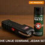 Set za samoodbranu — elektrošoker i biber sprej sa futrolom - prednja strana