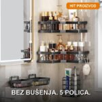 Ugaone tuš police od nerđajućeg čelika — set 5 komada bez bušenja - prednja strana