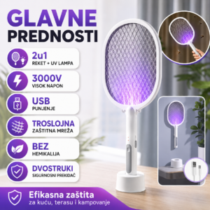2u1 električni reket protiv komaraca — prednja strana