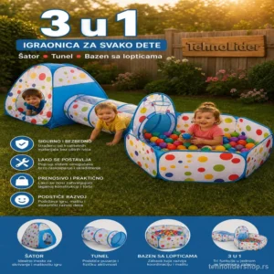 3u1 Šator + Tunel + Bazen za Loptice – PLAVI