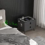 Pametni Noćni Stočić sa Otključavanjem na Otisak Prsta, Bežičnim Punjenjem, Bluetooth Zvučnikom i LED Osvetljenjem – Dark Grey - galerija