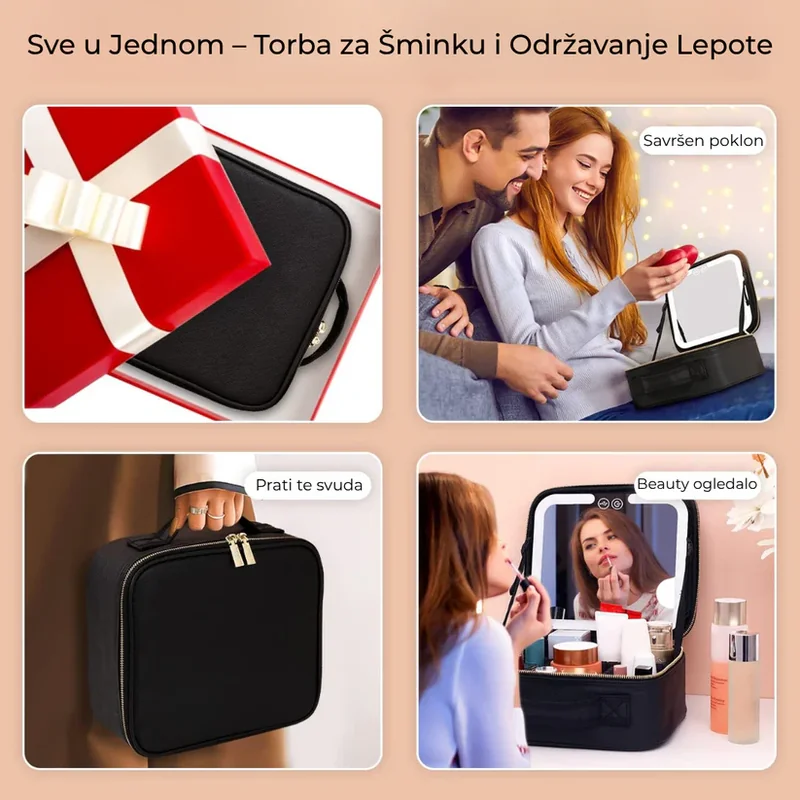 LED kozmetička torba sa ogledalom LED kozmetička torba sa ogledalom — u upotrebi
