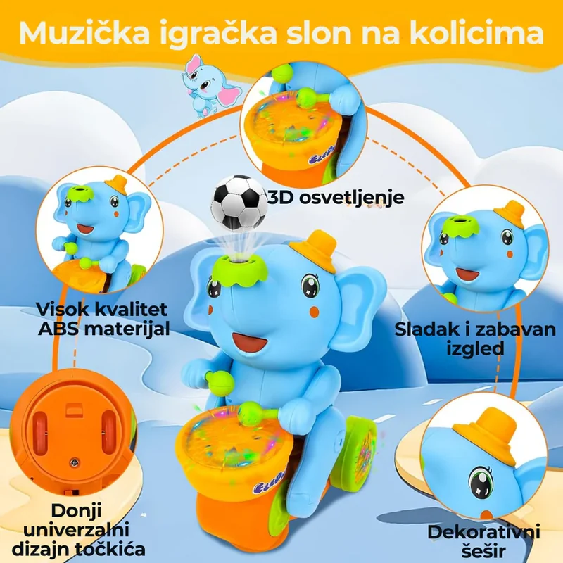 muzikalni slonić za decu — u upotrebi