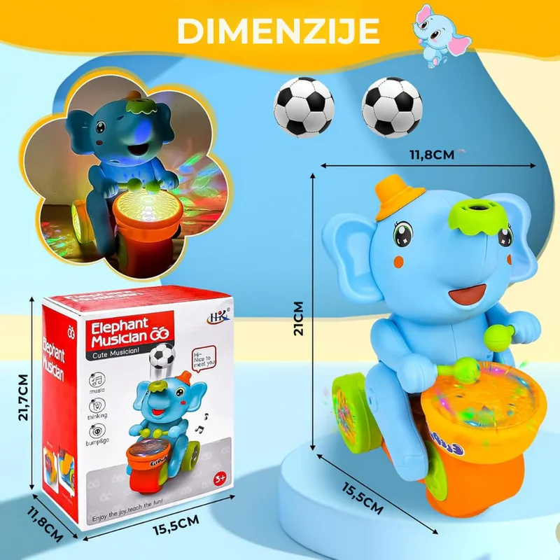 muzikalni slonić za decu — detalji