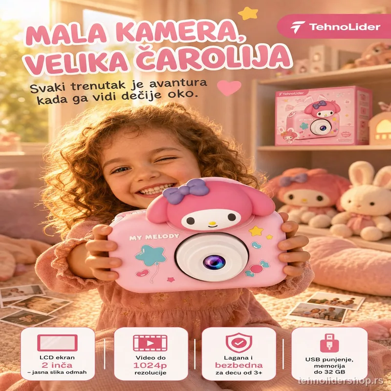 Dečiji digitalni fotoaparat Melody – roze kamera puna čarolije