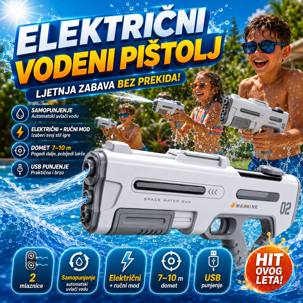 Električni Vodeni Pištolj sa Samopunjenjem Električni Vodeni Pištolj sa Samopunjenjem