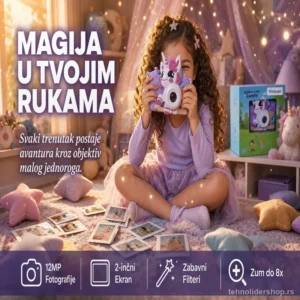 Ljubičasta kamera u obliku jednoroga – magija fotografije za mališane