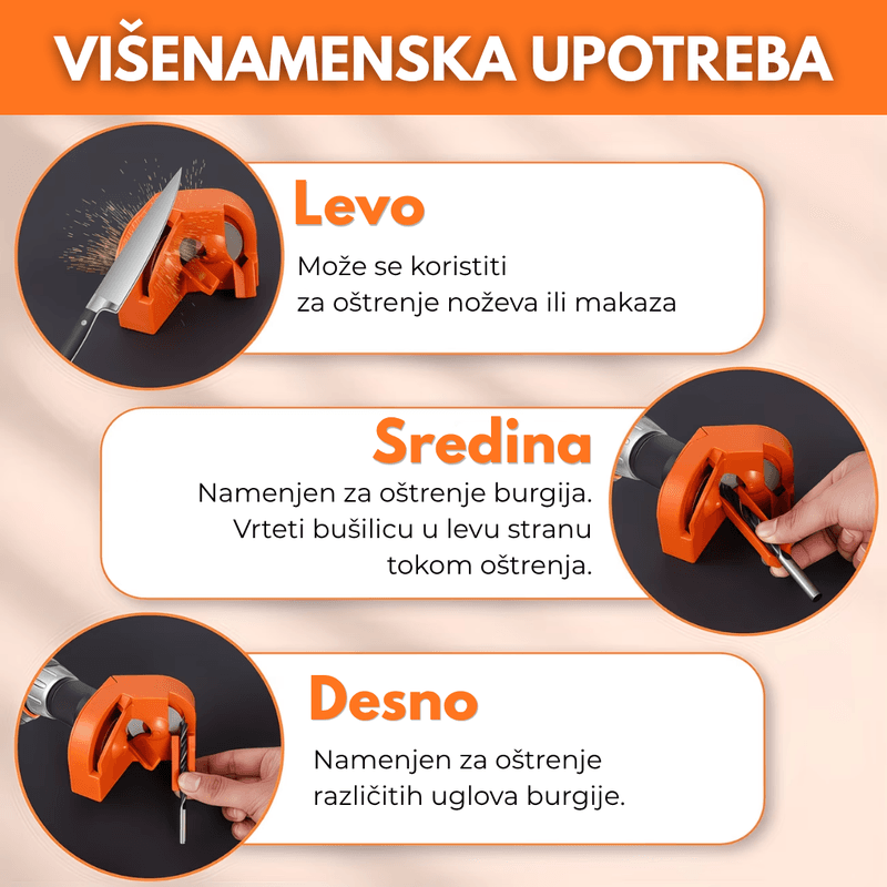 oštrač burgija — prednja strana