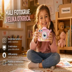 Puž dečiji digitalni fotoaparat – roze kamera za male fotografe