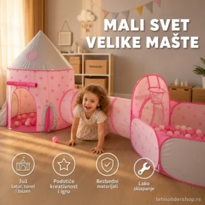 Roze 3 u 1 dečija igraonica – mali svet mašte u jednom setu