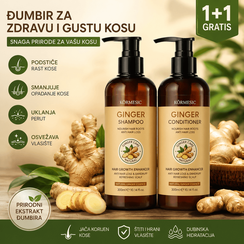 šampon sa đumbirom protiv opadanja kose — prednja strana