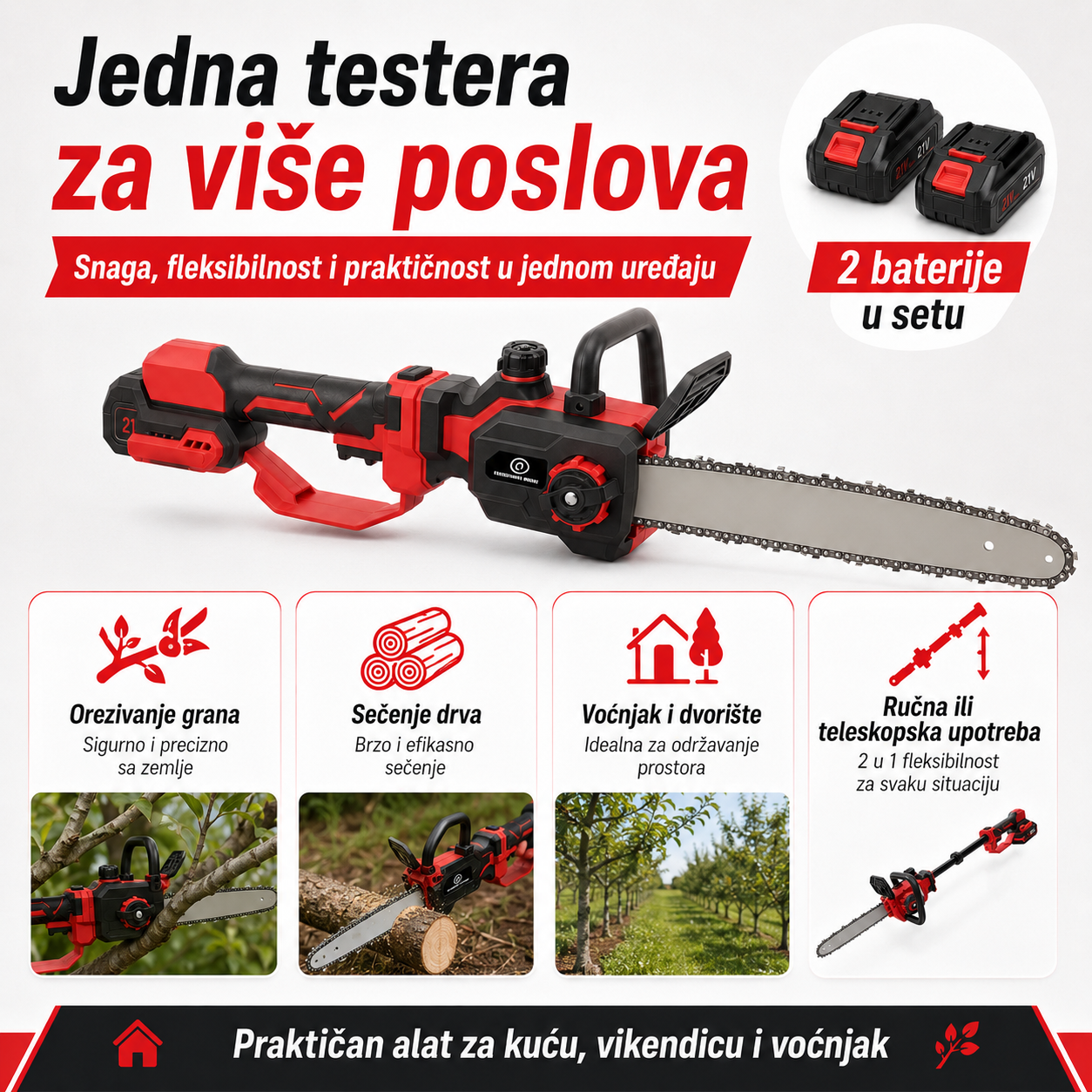 Teleskopska Aku Testera 30 cm + 2 Baterije teleskopska aku testera 30 — u upotrebi