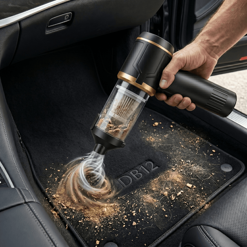 usisivač i duvač za auto — u upotrebi