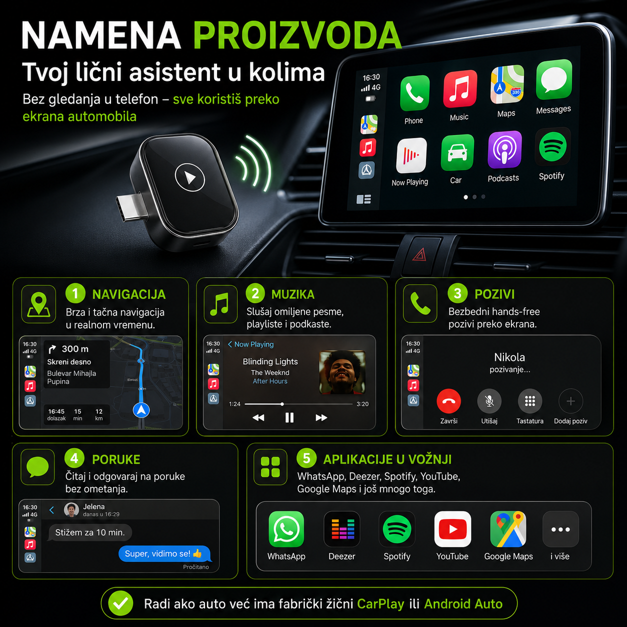 Wireless Apple Carplay & Android Auto Adapter wireless apple carplay & — prednja strana