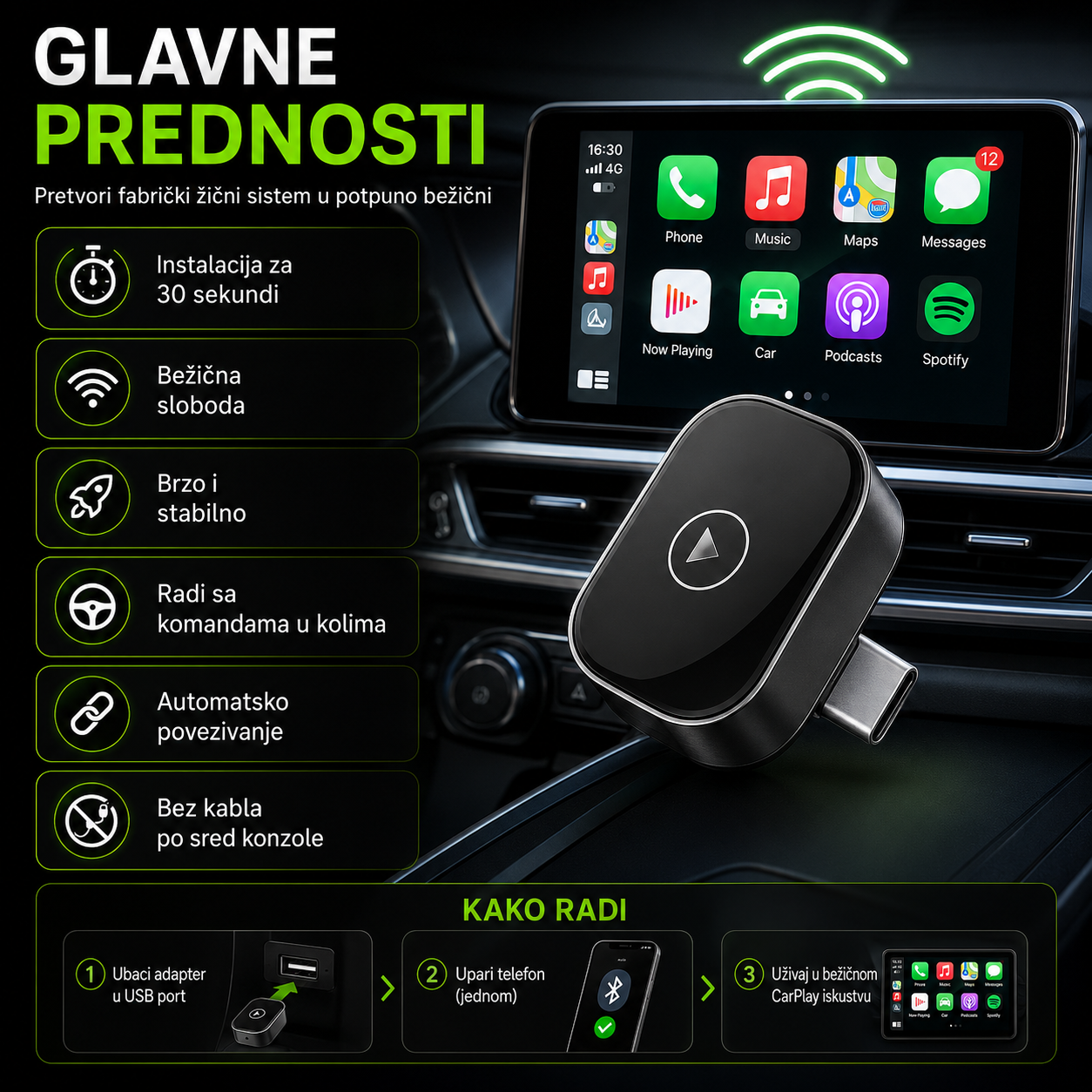 Wireless Apple Carplay & Android Auto Adapter wireless apple carplay & — detalji