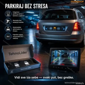2u1 Ram za Tablice sa Parking Senzorom i Kamerom — Sigurno Parkiranje