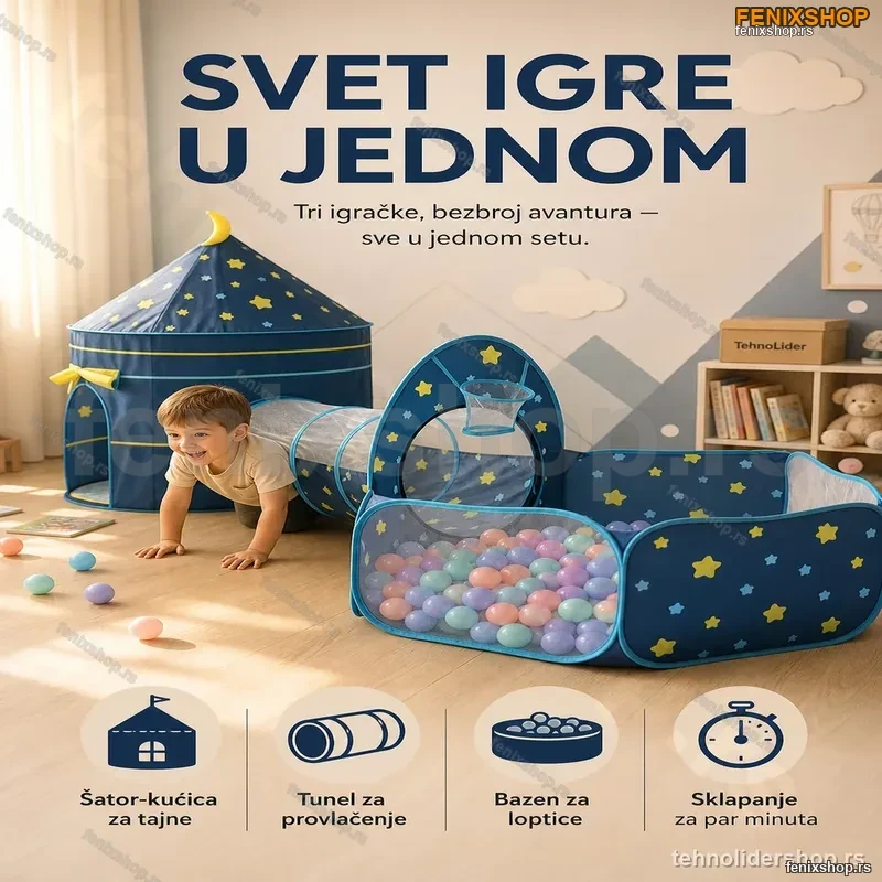3-u-1 Šator za decu sa tunelom i bazenom za loptice 3-u-1 Šator za decu sa tunelom i bazenom za loptice