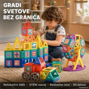 3D Magnetni građevinski set blokova za decu 60delova