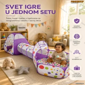 3u1 Šator + Tunel + Bazen za Loptice – LJUBIČASTI