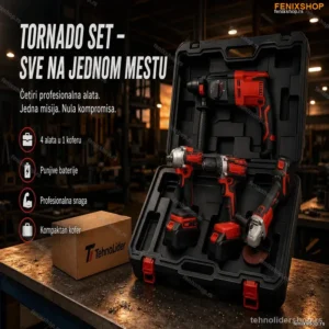 4u1 Tornado Set Alata u Koferu – Aku Bušilica, Brusilica, Odvijač i Šrafilica