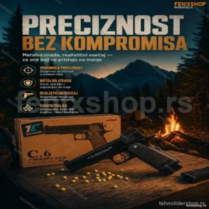 Airsoft Metalni Pištolj C6 na Metkiće – Realistični Model za Starije od 14+