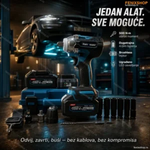 Aku Udarni Odvijač 3-u-1 – Za Točkove, Šrafove i Bušenje (188V / 500 N·m)