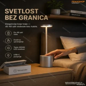 Bežična LED Stona Lampa sa Touch Kontrolom – Siva, 5000mAh