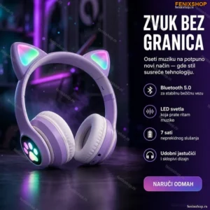 Bluetooth Slušalice mačje uši sa LED svetlima
