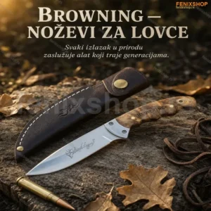 Browning lovački nož sa kožnom futrolom i drvenim koricama