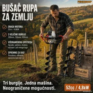 Bušač Rupa za Zemlju sa 3 Burgije — Dvotaktni Motor 52cc / 4,8kW