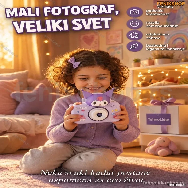 Dečiji digitalni fotoaparat Kuromi – ljubičasta kamera za male kreativce Dečiji digitalni fotoaparat Kuromi – ljubičasta kamera za male kreativce