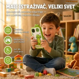Dečiji DINO telefon u zelenoj boji – zabava, učenje i kreativni svet za mališane