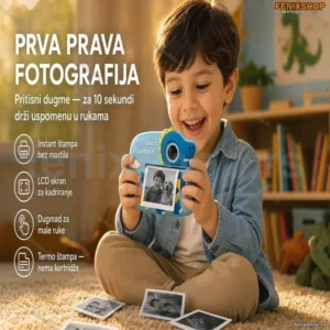 Dečiji fotoaparat sa štampačem slika — Plavi Dinosaurus (instant foto za decu 3-10 god.)