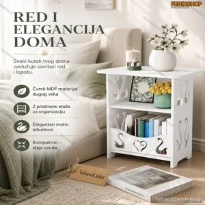 Dekorativna Polica sa Motivom Labudova – MDF, 2 Etaže