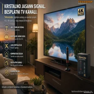 Digitalna Sobna TV Antena na Magnet – DVB-T2 360° Prijem, 5m Kabl