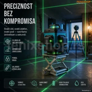 🟢 Digitalni Laser za Nivelaciju – 16 Linija 4D (NOVI MODEL SA TRONOŠCEM)