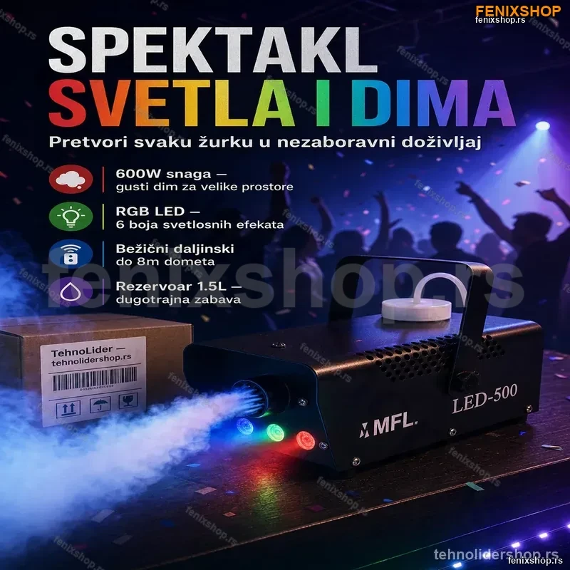 Dim Mašina 600W sa LED Svetlom i Daljinskim Upravljačem Dim Mašina 600W sa LED Svetlom i Daljinskim Upravljačem